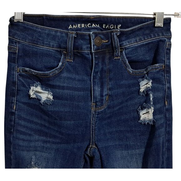American Eagle Jeans Womens Hi-Rise Distressed Jegging Size 2 Short Destroyed Da - Picture 5 of 15
